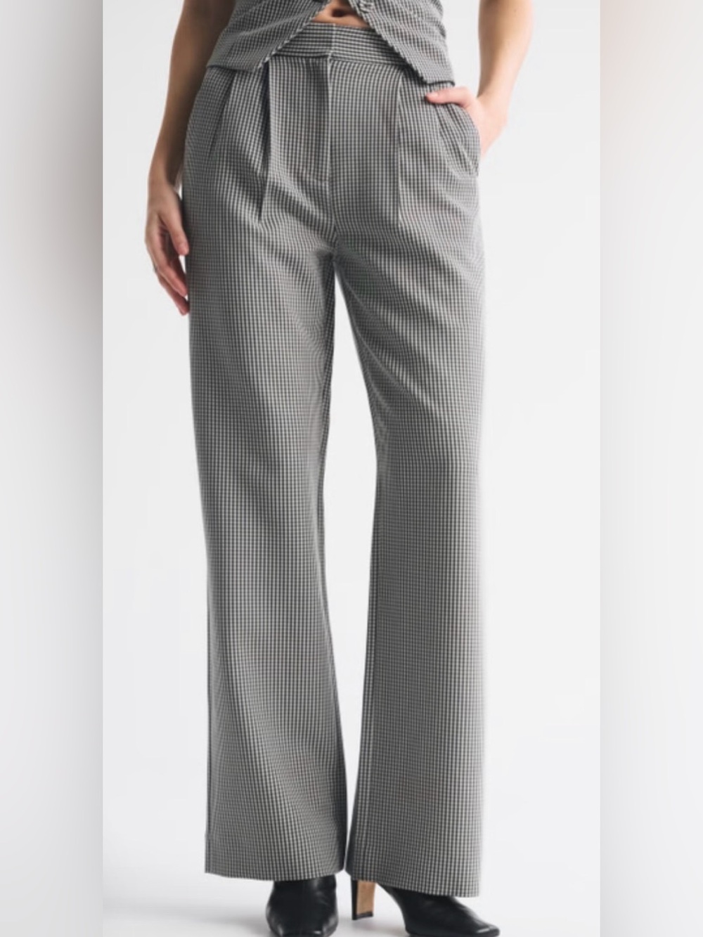 NWT Abercrombie & Fitch Sloan Curve Love Wide Leg Trouser Pant Black Gingham 33